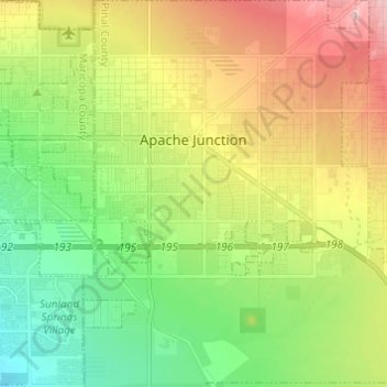 Topografische kaart Apache Junction, hoogte, reliëf