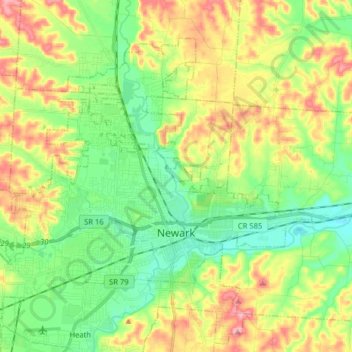 Topografische kaart Newark, hoogte, reliëf
