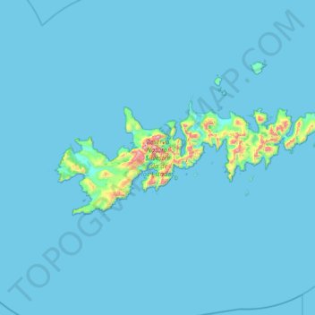 Topografische kaart Isla de los Estados, hoogte, reliëf