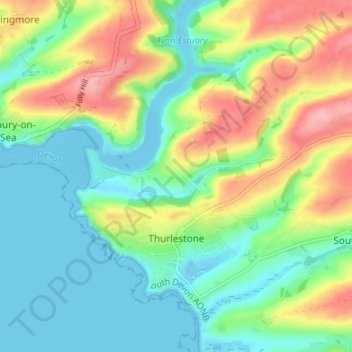 Topografische kaart Thurlestone, hoogte, reliëf
