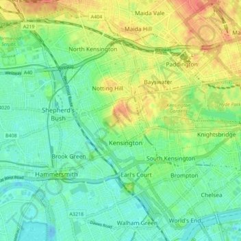 Topografische kaart Londen, hoogte, reliëf