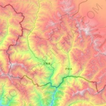Topografische kaart Kyirong Township, hoogte, reliëf
