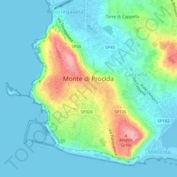 Topografische kaart Monte di Procida, hoogte, reliëf