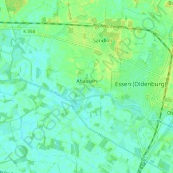 Topografische kaart Dorfgemeinschaft Ahausen, hoogte, reliëf