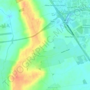 Topografische kaart Haddon, hoogte, reliëf