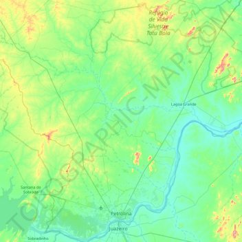 Topografische kaart Petrolina, hoogte, reliëf