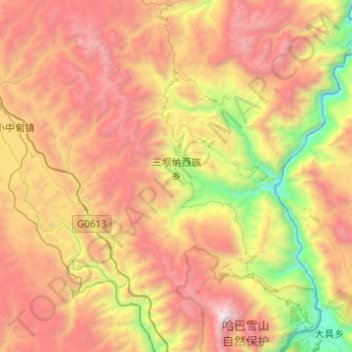 Topografische kaart 三坝纳西族乡, hoogte, reliëf