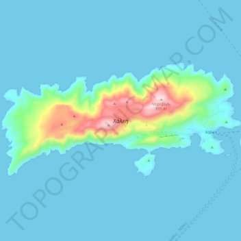 Topografische kaart Χάλκη, hoogte, reliëf