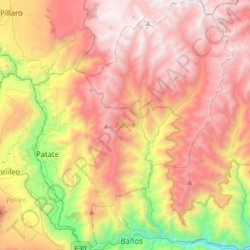 Topografische kaart Patate, hoogte, reliëf