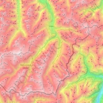 Topografische kaart Sölden, hoogte, reliëf