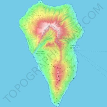 Topografische kaart La Palma, hoogte, reliëf