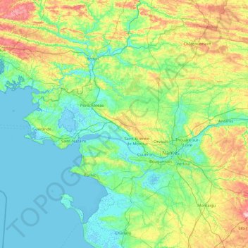 Topografische kaart Loire-Atlantique, hoogte, reliëf