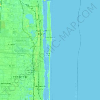 Topografische kaart Palm Beach, hoogte, reliëf
