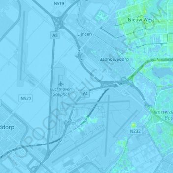 Topografische kaart Schiphol, hoogte, reliëf