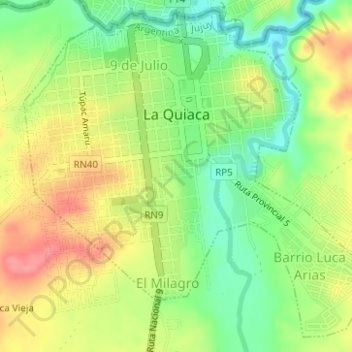 Topografische kaart La Quiaca, hoogte, reliëf