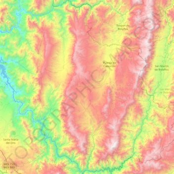 Topografische kaart La Yesca, hoogte, reliëf