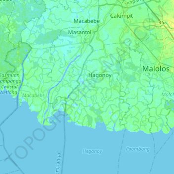 Topografische kaart Macabebe, hoogte, reliëf