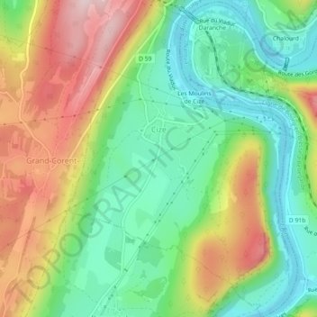 Topografische kaart Cize, hoogte, reliëf