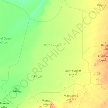 Topografische kaart Batha, hoogte, reliëf