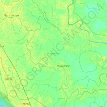 Topografische kaart Bhagwanpur, hoogte, reliëf