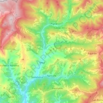 Topografische kaart Apricale, hoogte, reliëf