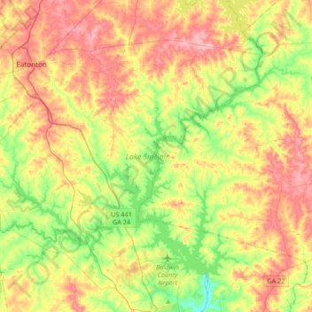 Topografische kaart Lake Sinclair, hoogte, reliëf