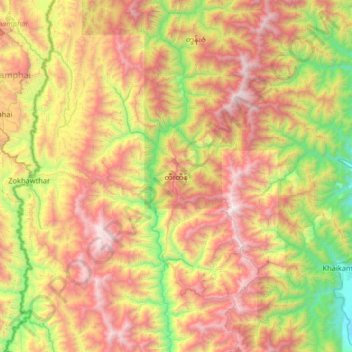Topografische kaart Tedim Township, hoogte, reliëf