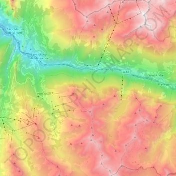 Topografische kaart Orelle, hoogte, reliëf
