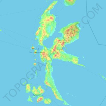 Topografische kaart Pulau Halmahera, hoogte, reliëf