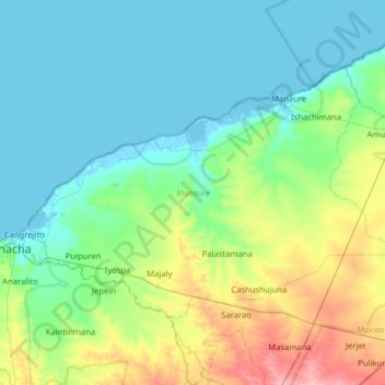 Topografische kaart Manaure, hoogte, reliëf