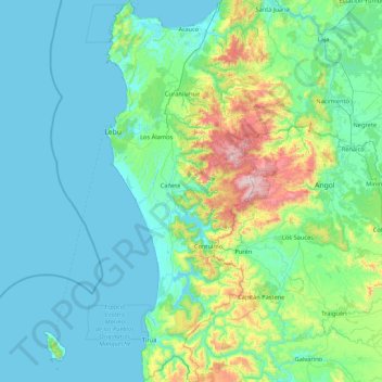 Topografische kaart Provincia de Arauco, hoogte, reliëf