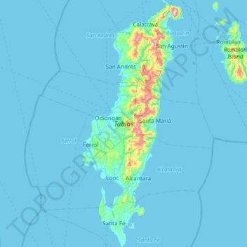 Topografische kaart Isla Tablas, hoogte, reliëf