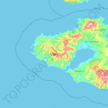 Topografische kaart Lesbos, hoogte, reliëf