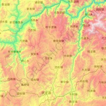 Topografische kaart Luquan Yi and Miao Autonomous County, hoogte, reliëf