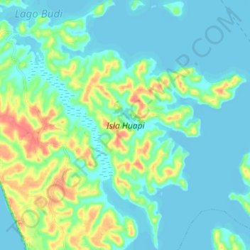 Topografische kaart Isla Huapi, hoogte, reliëf