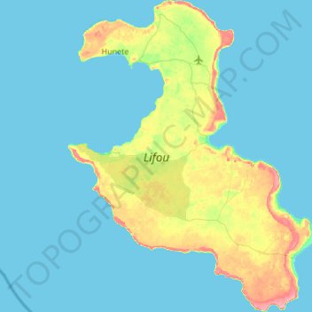 Topografische kaart Lifou, hoogte, reliëf