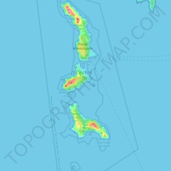 Topografische kaart Islas Cíes, hoogte, reliëf