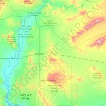 Topografische kaart La Paz County, hoogte, reliëf