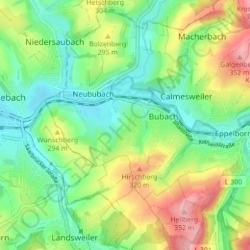Topografische kaart Bubach-Calmesweiler, hoogte, reliëf