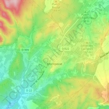 Topografische kaart Montpezat, hoogte, reliëf