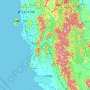 Topografische kaart Perak, hoogte, reliëf
