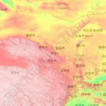 Topografische kaart Gansu, hoogte, reliëf