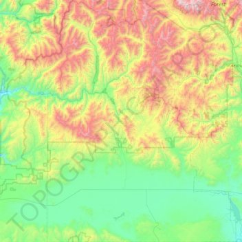 Topografische kaart Camas County, hoogte, reliëf