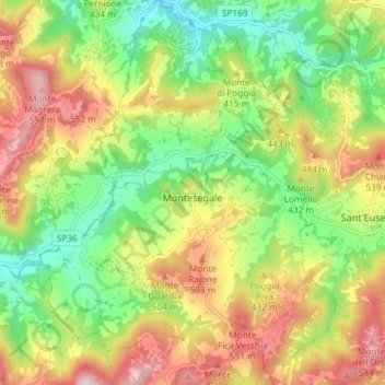 Topografische kaart Montesegale, hoogte, reliëf