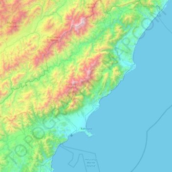 Topografische kaart Kaikōura District, hoogte, reliëf