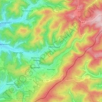Topografische kaart Hainchen, hoogte, reliëf