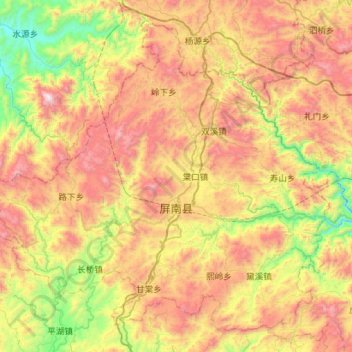 Topografische kaart Xian de Pingnan (Fujian), hoogte, reliëf