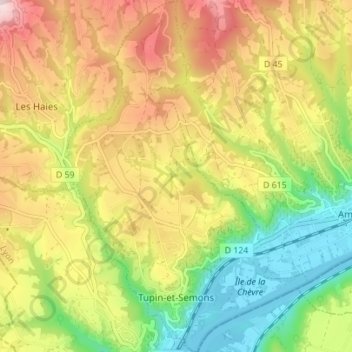 Topografische kaart Tupin-et-Semons, hoogte, reliëf