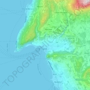 Topografische kaart Garda, hoogte, reliëf