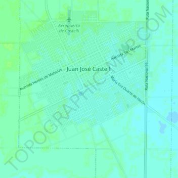 Topografische kaart Juan Jose Castelli, hoogte, reliëf